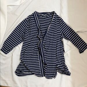 Lands' End Women’s Size 3X Navy and White Striped Lightweight Cardigan